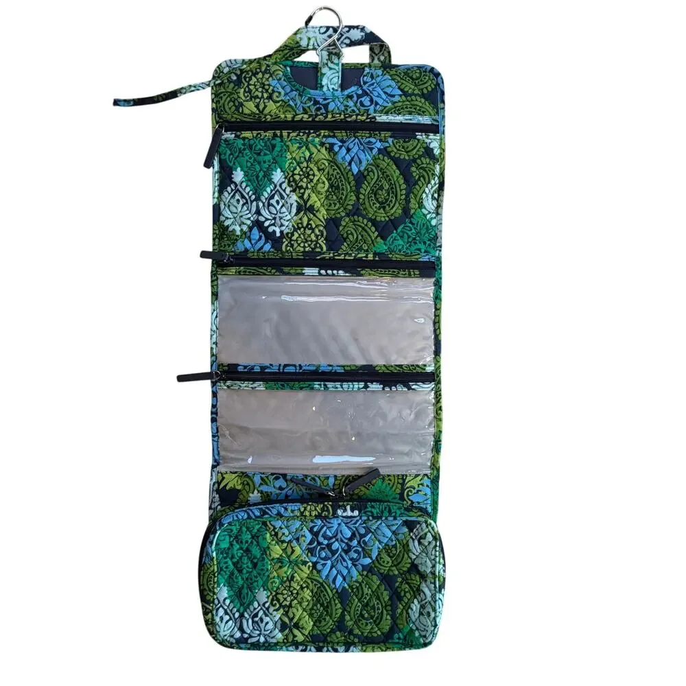 Vera Bradley Makeup Toiletry Travel Organizer Large Hanger Blue Green Print‎